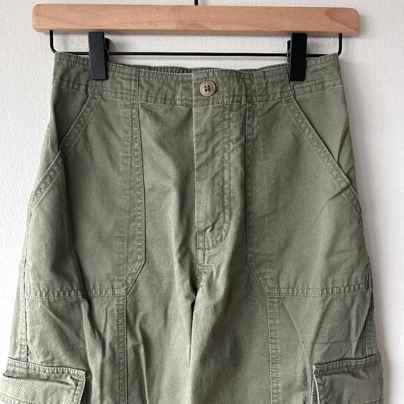 Abercrombie & Fitch Cargo Pants Women's Size 24 Olive Green Wide Leg Utility Y2K - Picture 4 of 13